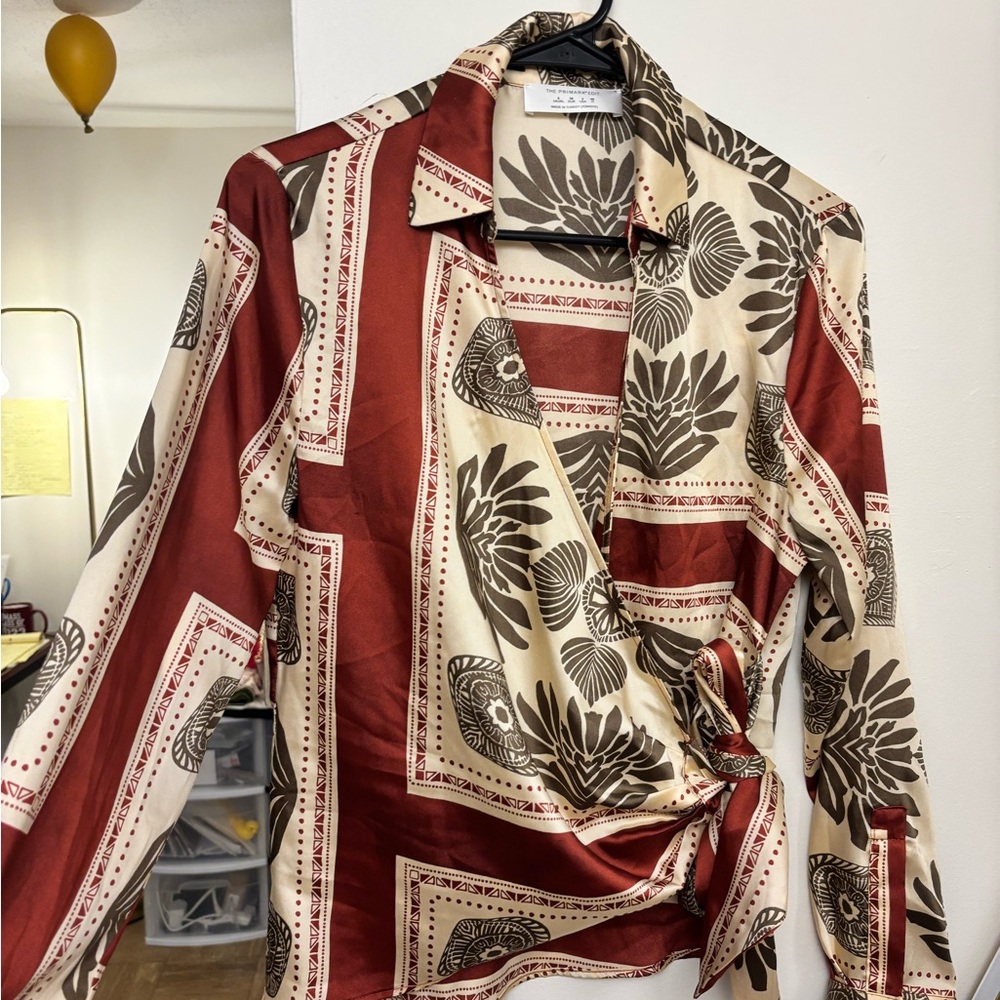 Primark Brown and Cream Blouse with Bold Pattern